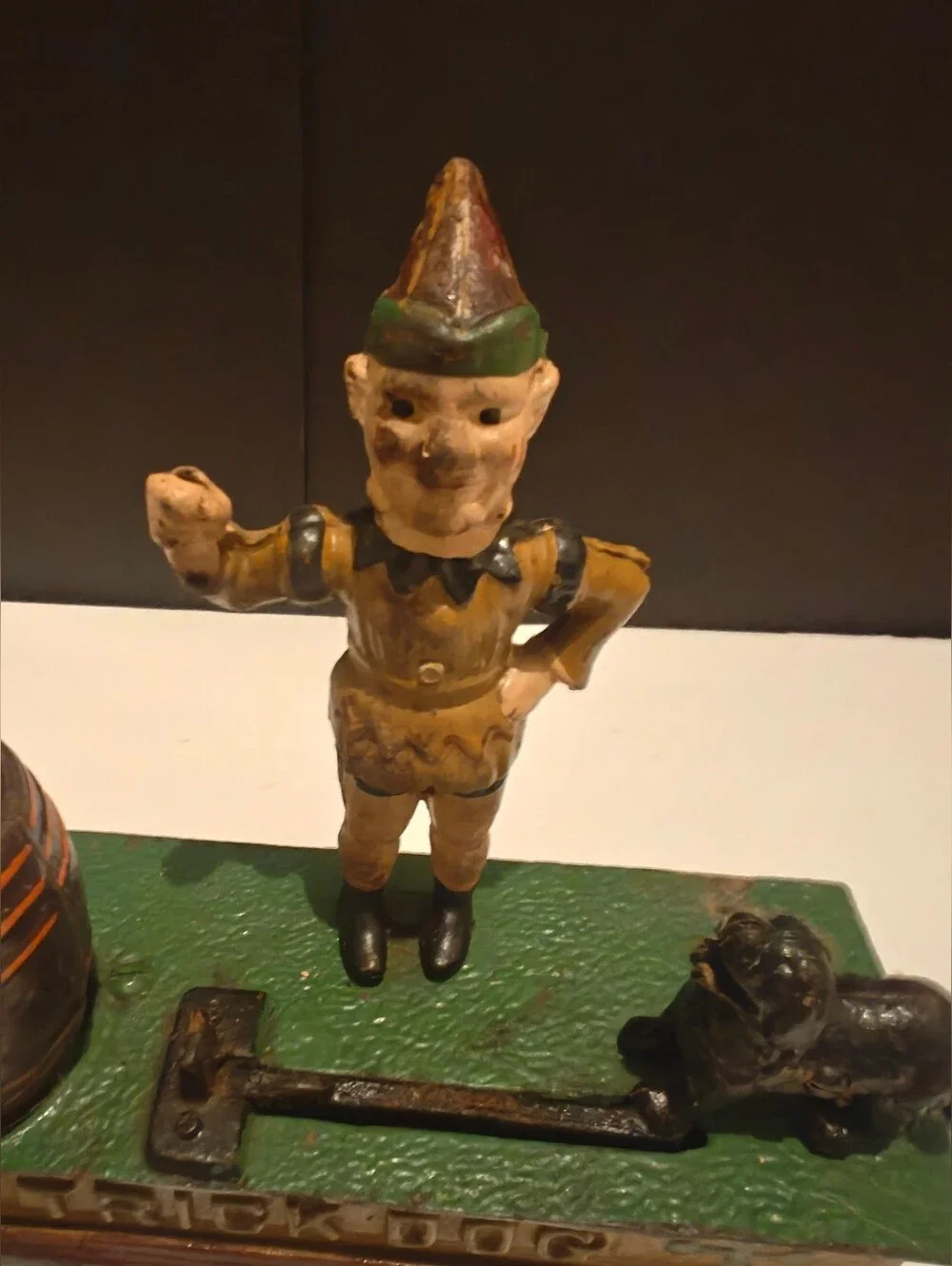 Cast Iron Trick Dog Circus Clown Mechanical Coin Bank Antique No Hoop Working